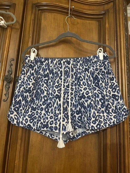 NEW Johnny Was CALME Blue Leopard Print Board Drawstring Beach Shorts Medium - Picture 8 of 15